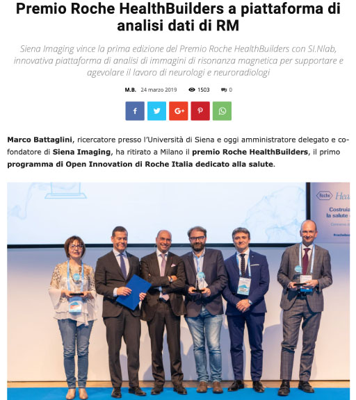 Premio Roche HealthBuilders a piattaforma di analisi dati di RM